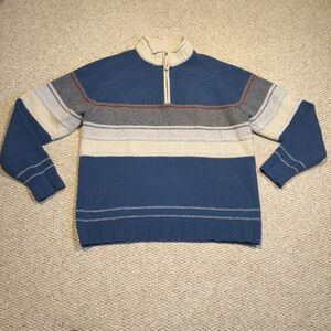 Vintage The Territory Ahead Sweater Mens XL Blue Gray Striped Wool 1/4 Zip
